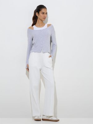 Studiofit Grey Melange Ribbed-Textured T-Shirt