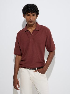 WES Casuals Rust Relaxed-Fit Cotton-Blend Polo T-Shirt