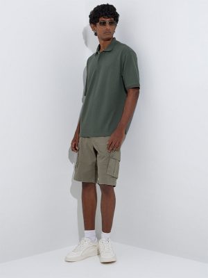 WES Casuals Olive Relaxed-Fit Cotton-Blend Polo T-Shirt