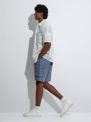 WES Casuals Dusty Blue Relaxed-Fit Cotton-Blend Shorts