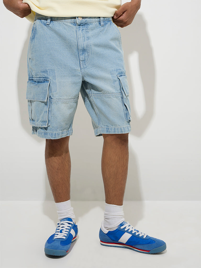 Nuon Blue Relaxed-Fit Mid-Rise Cotton Shorts - Image 2