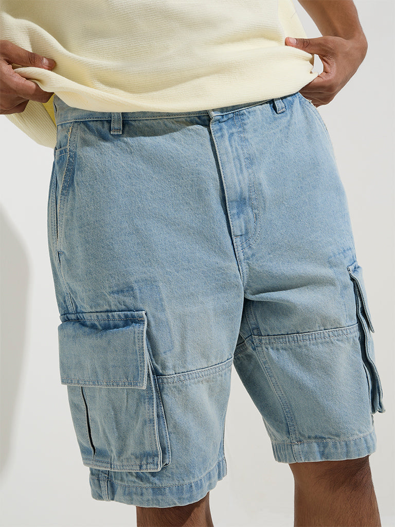 Nuon Blue Relaxed-Fit Mid-Rise Cotton Shorts - Image 3