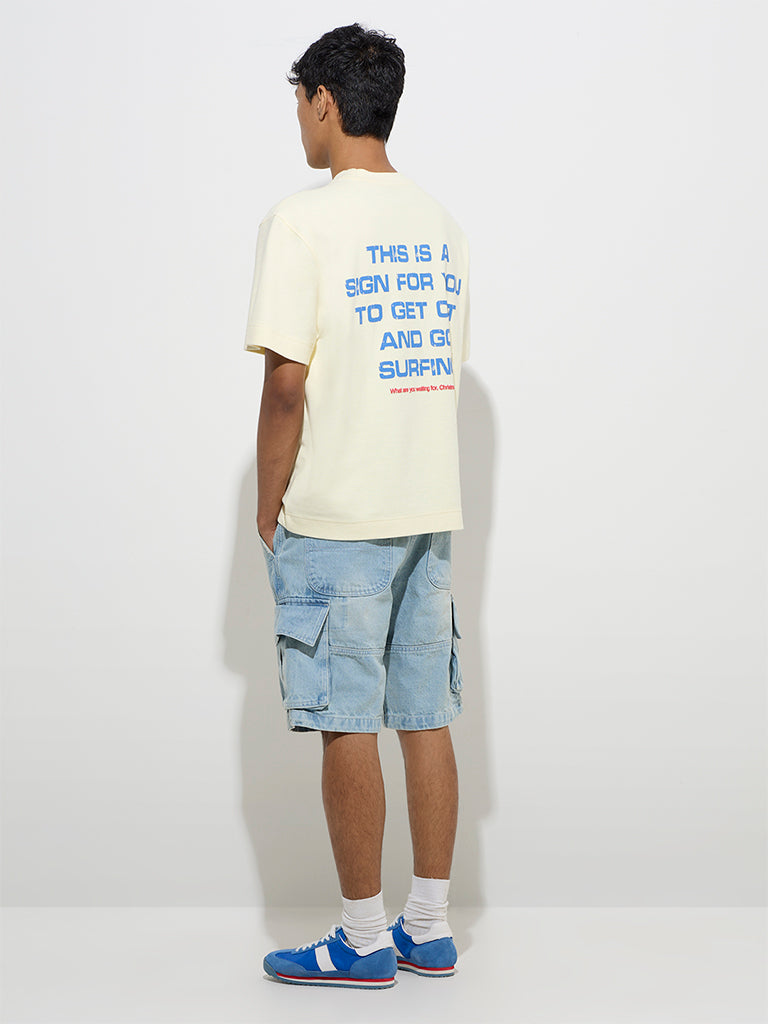 Nuon Blue Relaxed-Fit Mid-Rise Cotton Shorts - Image 4