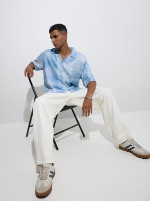 Nuon Blue Abstract Patterned Relaxed-Fit Shirt