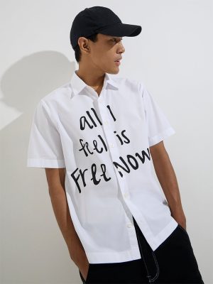 Nuon White Text Design Relaxed-Fit Shirt