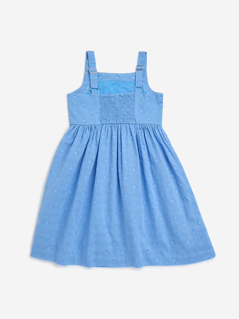 Utsa Kids Blue Embroidered Cotton A-Line Dress - (2-8yrs) - Image 2