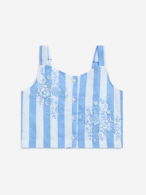 Utsa Kids Blue Striped Cotton-Blend Top - (2-8yrs)