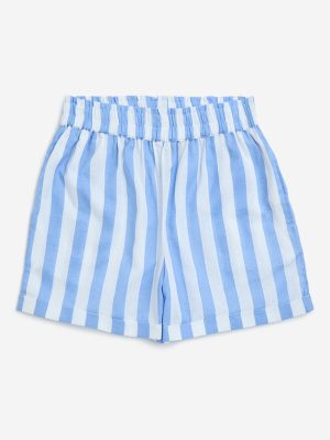 Utsa Kids Blue Striped Cotton-Blend Shorts - (8-14yrs)