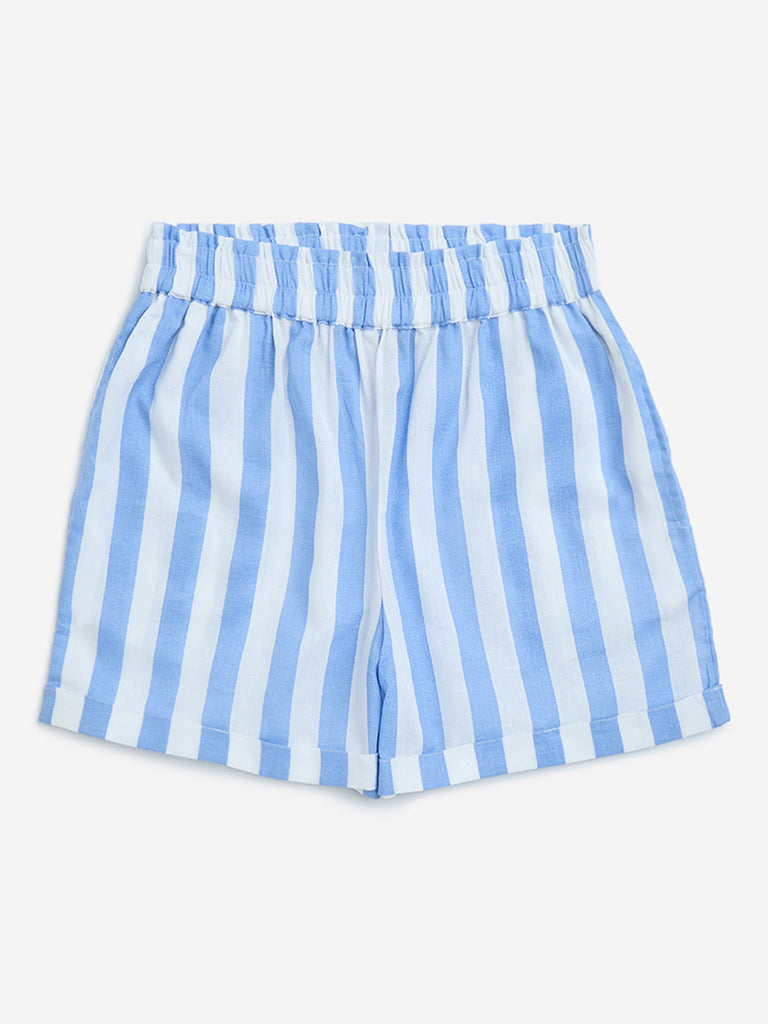Utsa Kids Blue Striped Cotton-Blend Shorts - (8-14yrs)