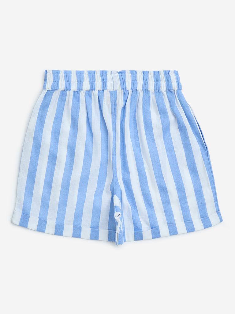 Utsa Kids Blue Striped Cotton-Blend Shorts - (8-14yrs) - Image 2