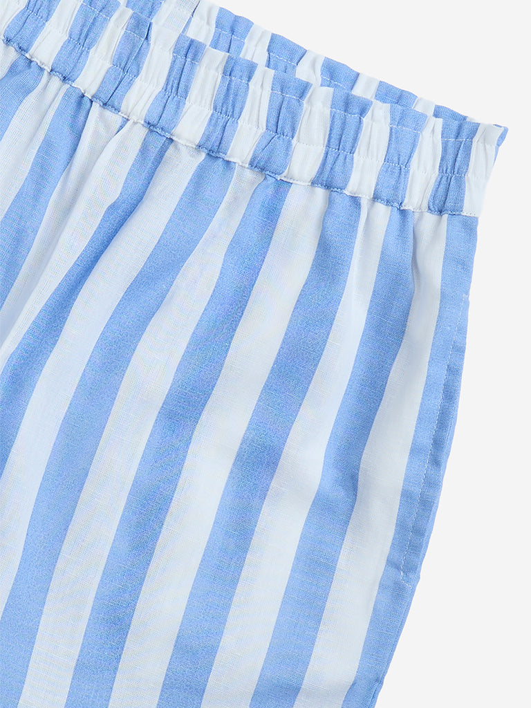 Utsa Kids Blue Striped Cotton-Blend Shorts - (8-14yrs) - Image 3