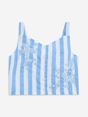 Utsa Kids Blue Striped Cotton-Blend Top - (8-14yrs)