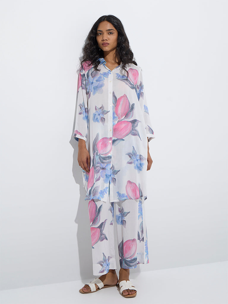 Utsa White Floral Design A-Line Kurta