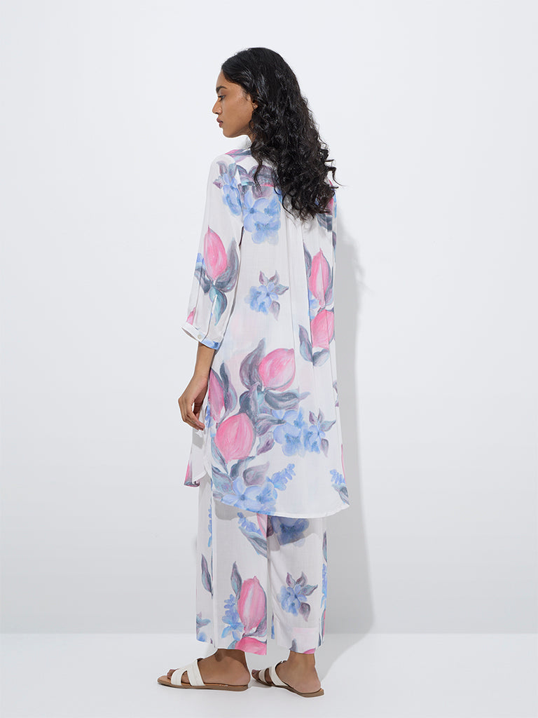 Utsa White Floral Design A-Line Kurta - Image 4