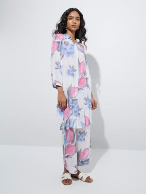 Utsa White Floral Detailed Palazzos