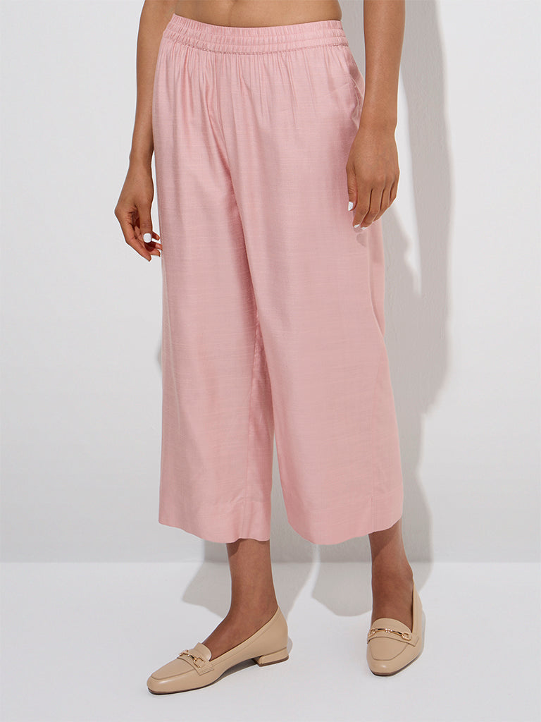 Zuba Peach Solid Ethnic Pants - Image 2