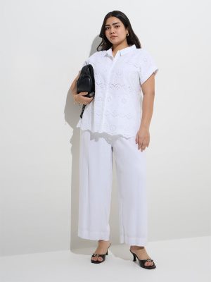 Gia White Schiffli Pattern Cotton Shirt
