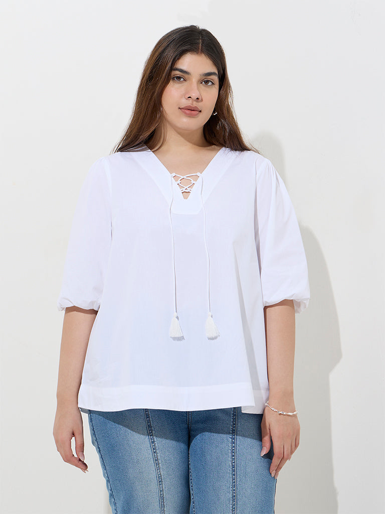Gia White Solid Cotton Top