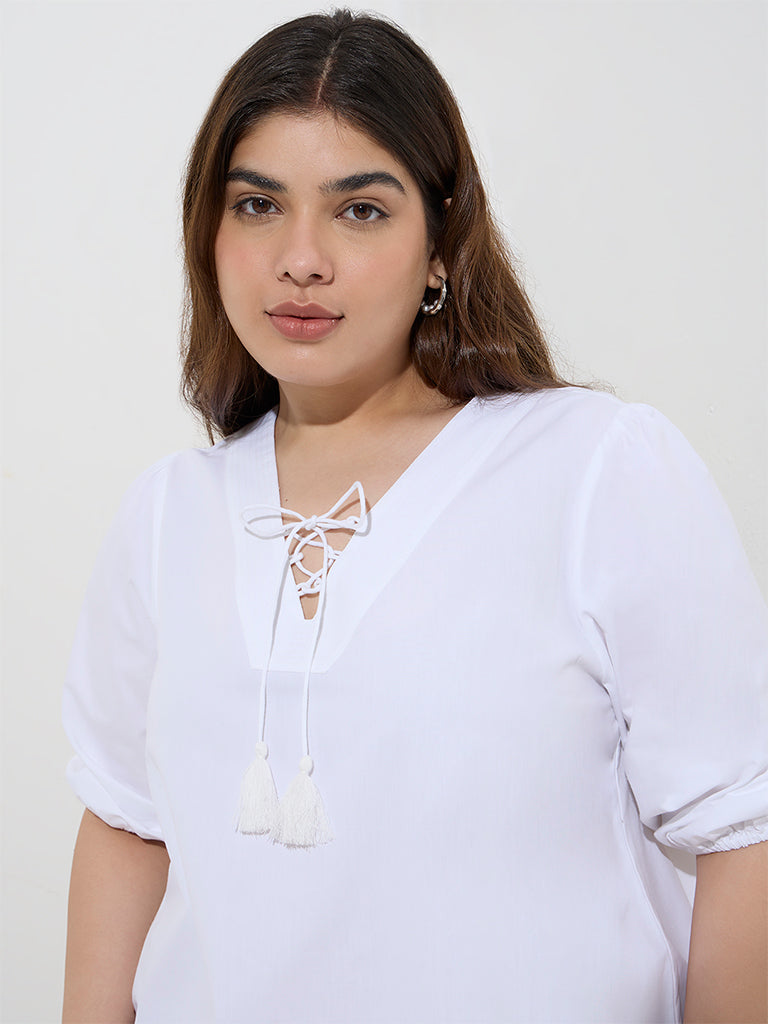 Gia White Solid Cotton Top - Image 3