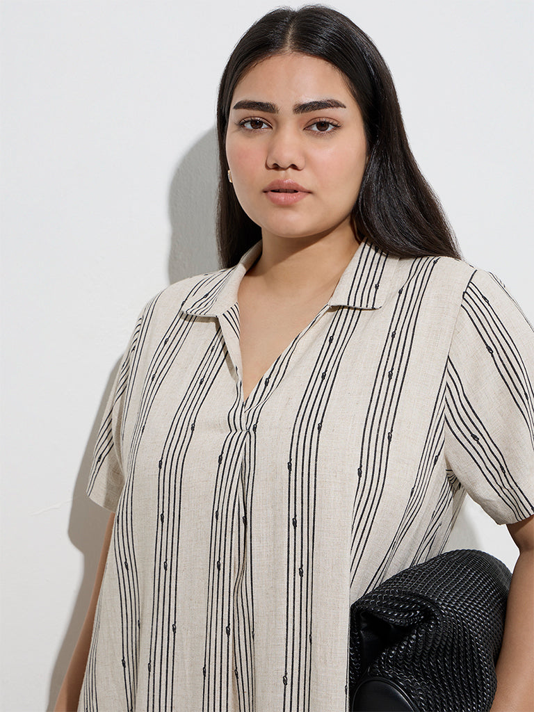 Gia Beige Stripe Printed A-Line Dress - Image 3