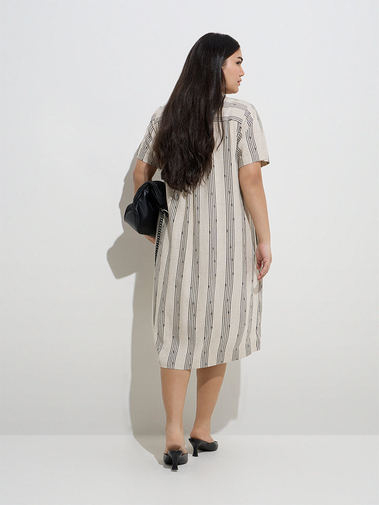 Gia Beige Stripe Printed A-Line Dress - Image 4