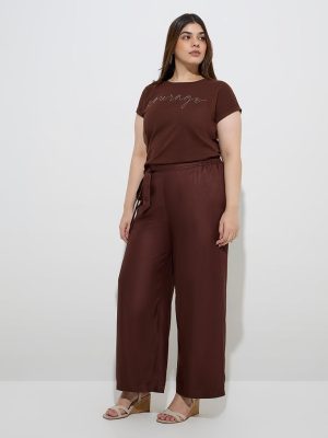 Gia Dark Brown Solid Mid-Rise Pants