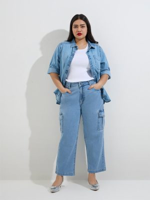 Gia Light Blue Cargo-Style Relaxed-Fit High-Rise Jeans