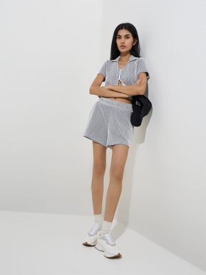 Studiofit Black Textured High-Rise Cotton-Blend Shorts