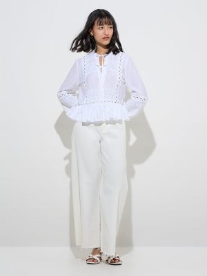 LOV White Lace-Detailed Cotton Top