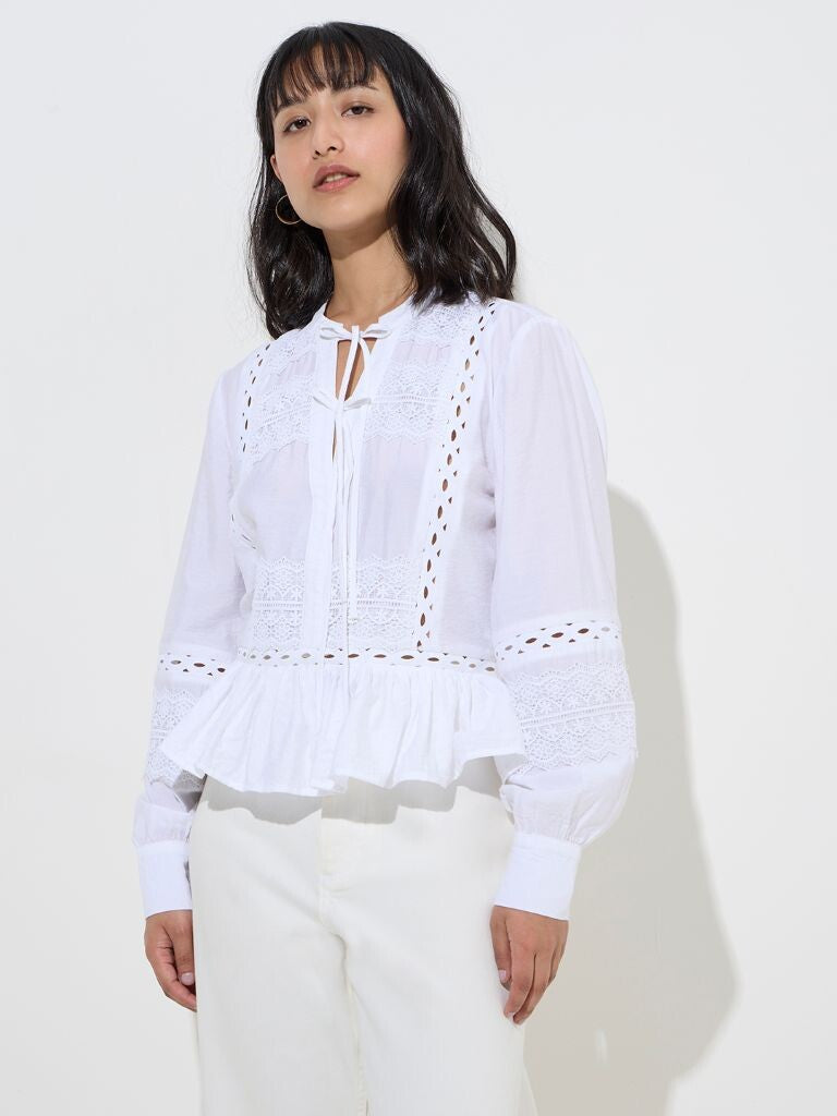 LOV White Lace-Detailed Cotton Top - Image 2