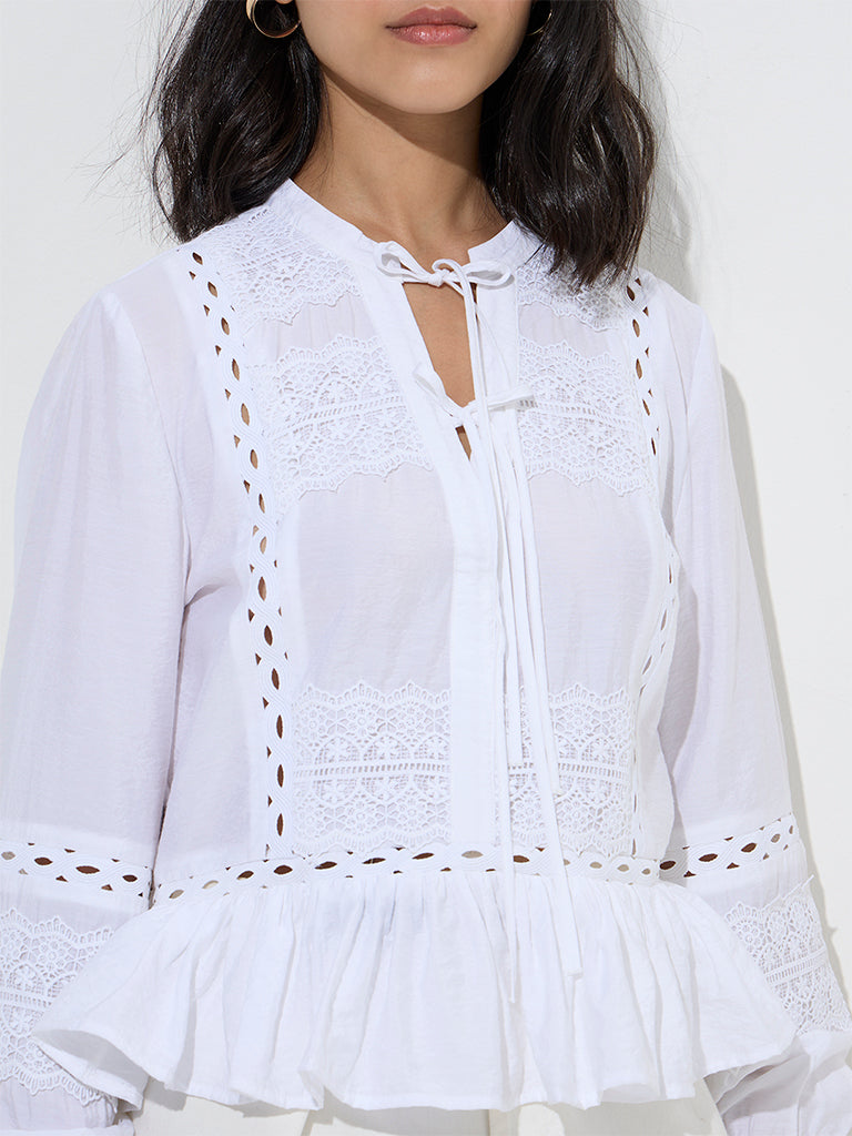 LOV White Lace-Detailed Cotton Top - Image 3