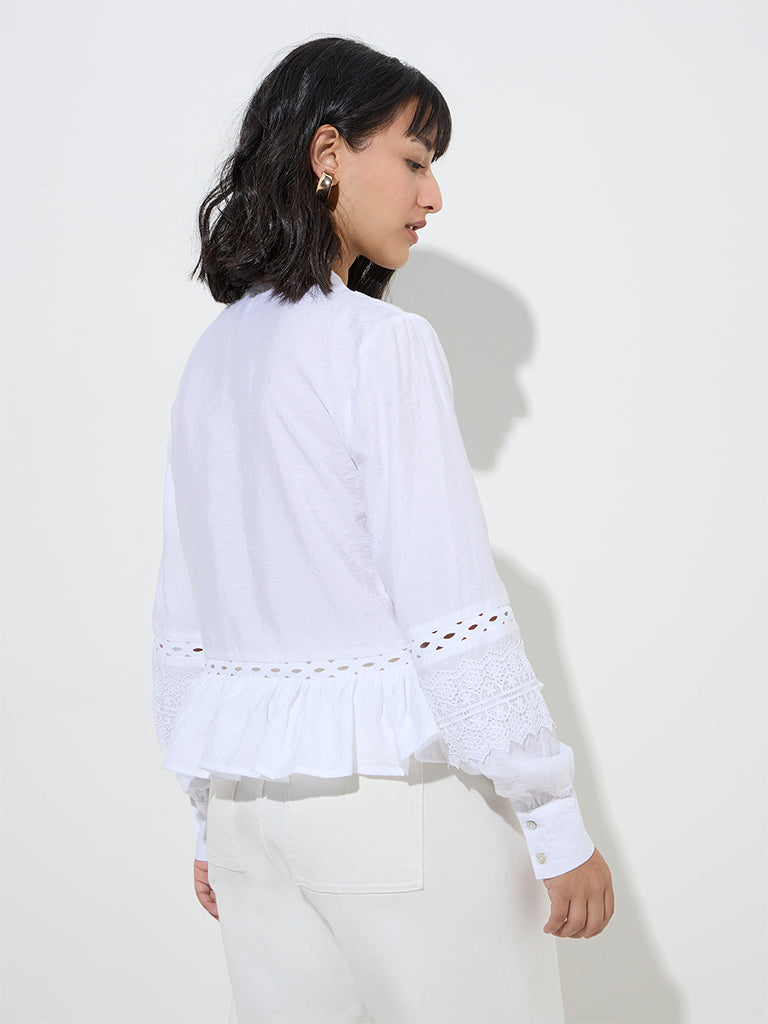 LOV White Lace-Detailed Cotton Top - Image 4