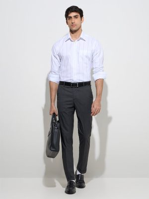 WES Formals Black Checkered Relaxed-Fit Mid-Rise Trousers