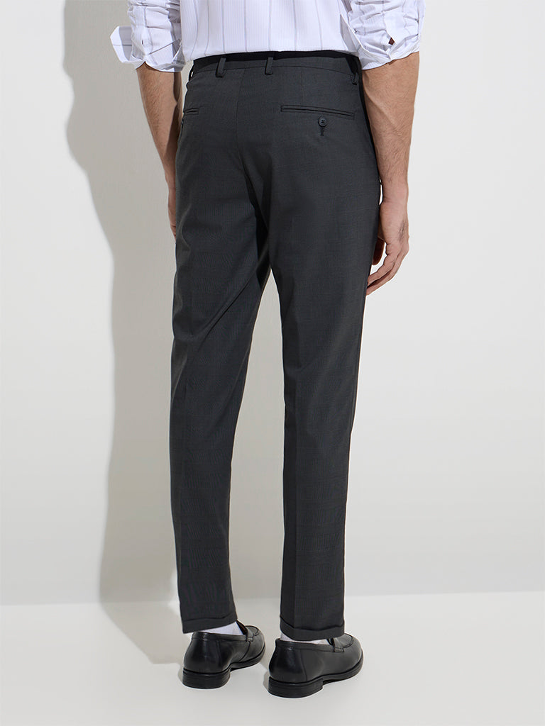 WES Formals Black Checkered Relaxed-Fit Mid-Rise Trousers - Image 5