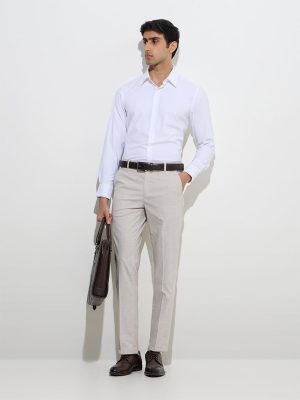WES Formals Beige Checks Relaxed-Fit Mid-Rise Trousers