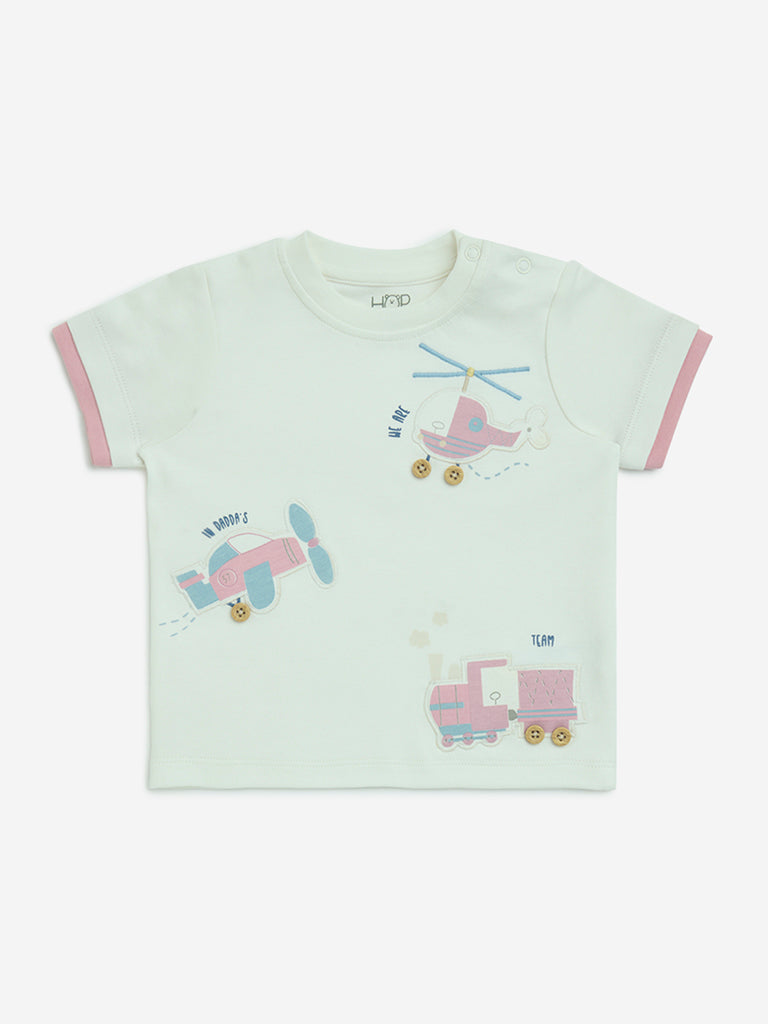 HOP Baby Off-White Printed Cotton T-Shirt