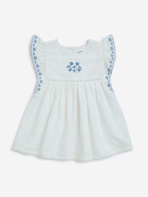HOP Baby White Floral Embroidered A-Line Dress