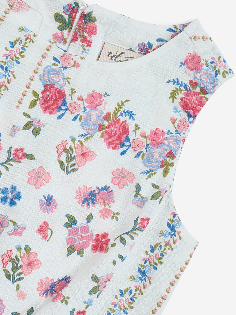 Utsa Kids White Floral Cotton Ethnic Top - (2-8yrs) - Image 3