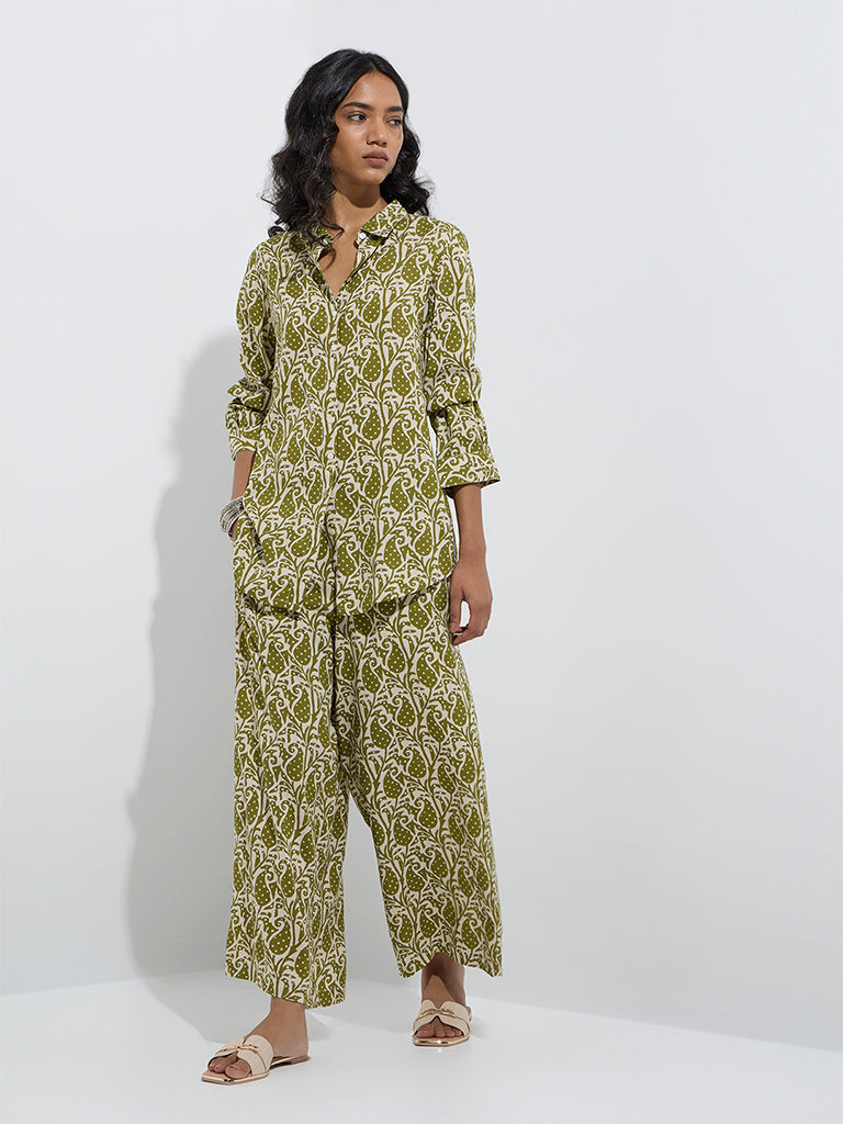 Utsa Olive Paisley Printed Palazzos