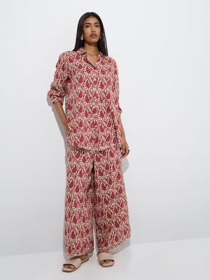 Utsa Red Paisley Printed Palazzos