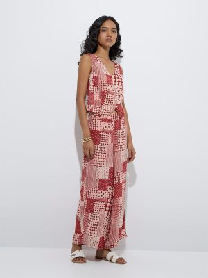 Utsa Red Patchwork Design Palazzos