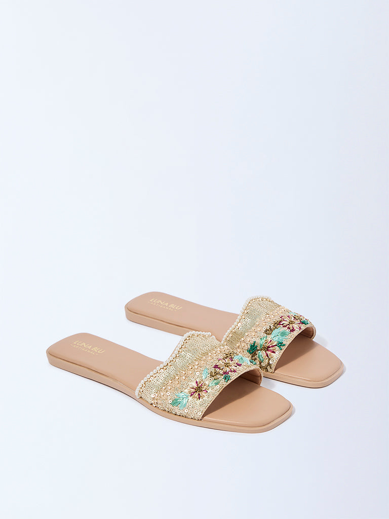 LUNA BLU Multicolour Floral Embellished Slides - Image 2