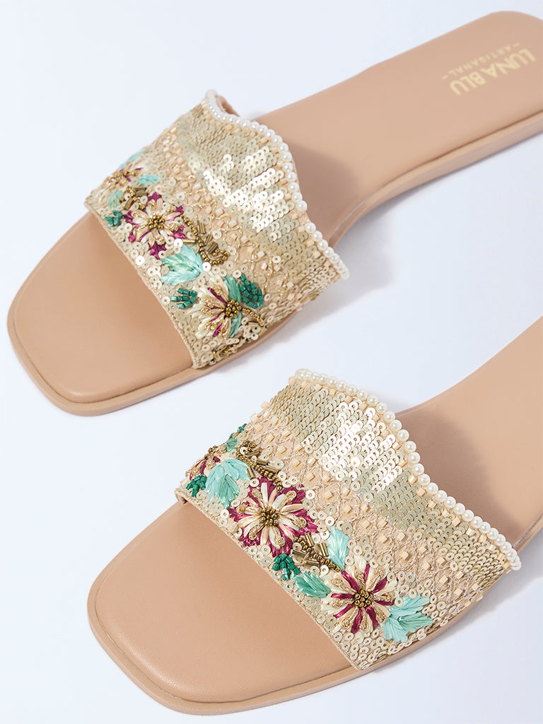 LUNA BLU Multicolour Floral Embellished Slides - Image 3