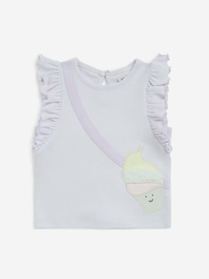 HOP Baby Lilac Ruffle-Detailed Cotton Top