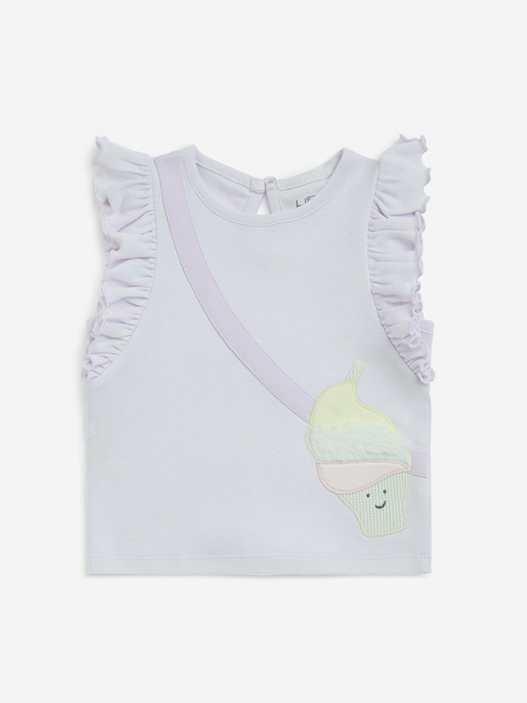 HOP Baby Lilac Ruffle-Detailed Cotton Top