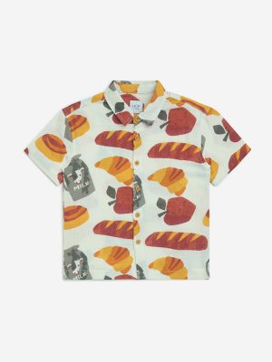 HOP Kids White Printed Cotton Shirt