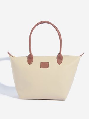 Westside Beige Solid Tote Bag