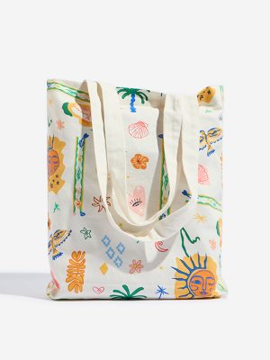 Westside Beige Printed Tote Bag