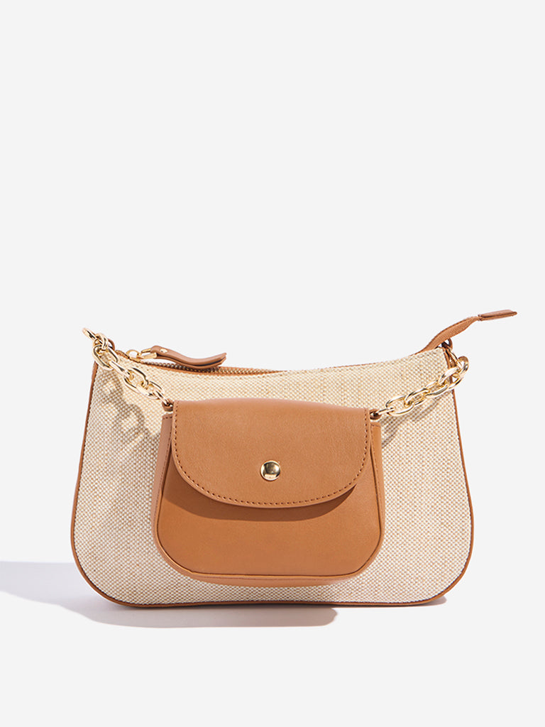 Westside Beige Textured Sling Bag