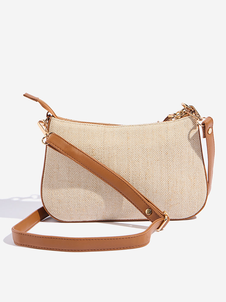 Westside Beige Textured Sling Bag - Image 2